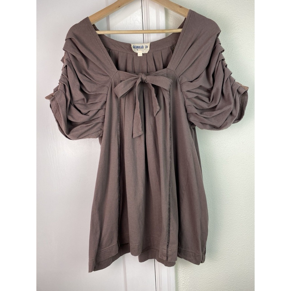 Hannah Jo Women's XL Brown 100% Cotton Pleated Short Sleeve T-Shirt Top